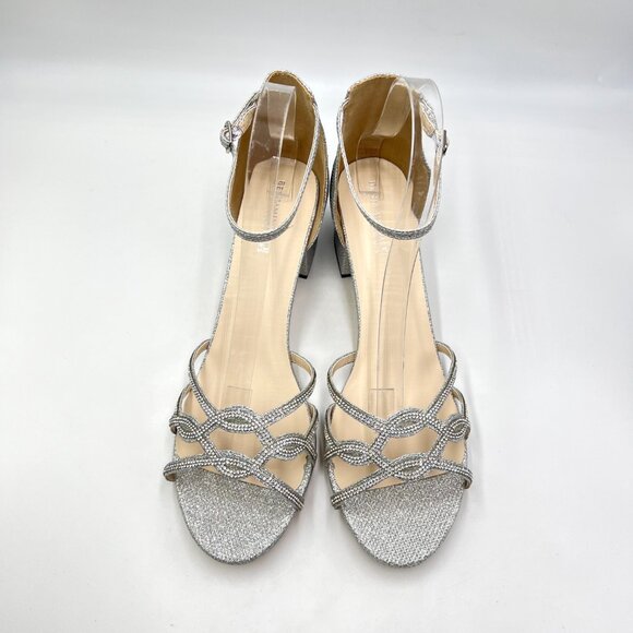Touch Ups Womens 12M Zoey Silver Sparkly Low Block Heels Dress Sandals Shoes - Picture 3 of 14
